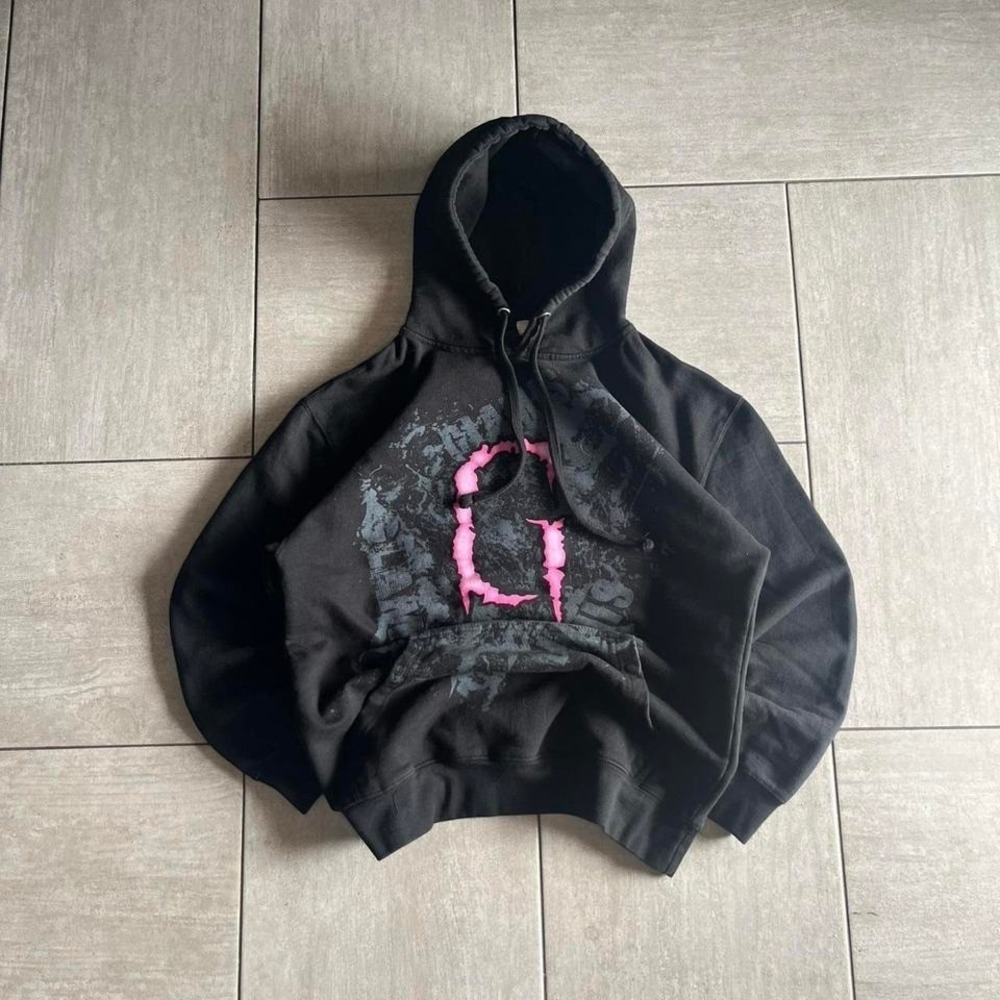 G-Unit Graphic Hoodie Black Pink Distressed Streetwear Size M